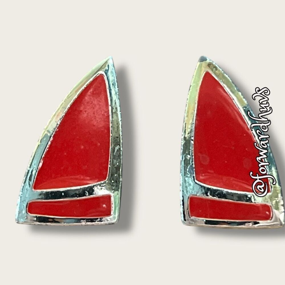 Bundle Sale 3 for $15 | Vintage 1980s Red & Silver Clip-On Earrings
